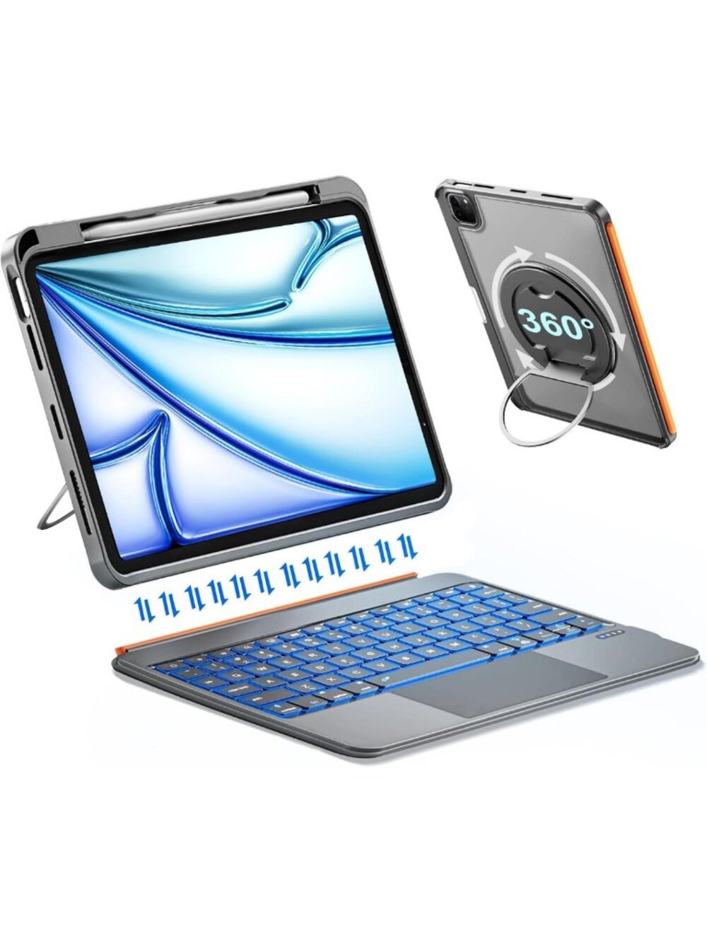 Detachable Wireless Keyboard Case for iPad Air 11" & Pro 11", Backlit, Trackpad